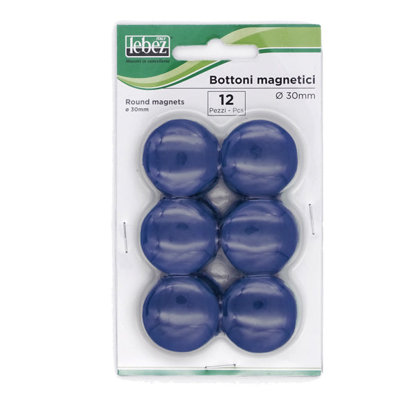 LEBEZ - MR-30-BL - Bottoni magnetici - diametro 3 cm - blu - Lebez - blister 12 pezzi