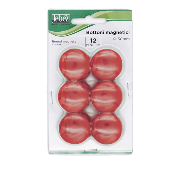 LEBEZ - MR-30-R - Bottoni magnetici - diametro 3 cm - rosso - Lebez - blister 12 pezzi