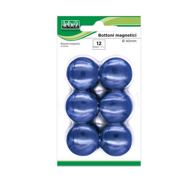 LEBEZ - MR-40-BL - Bottoni magnetici - diametro 4 cm - blu - Lebez - blister 12 pezzi