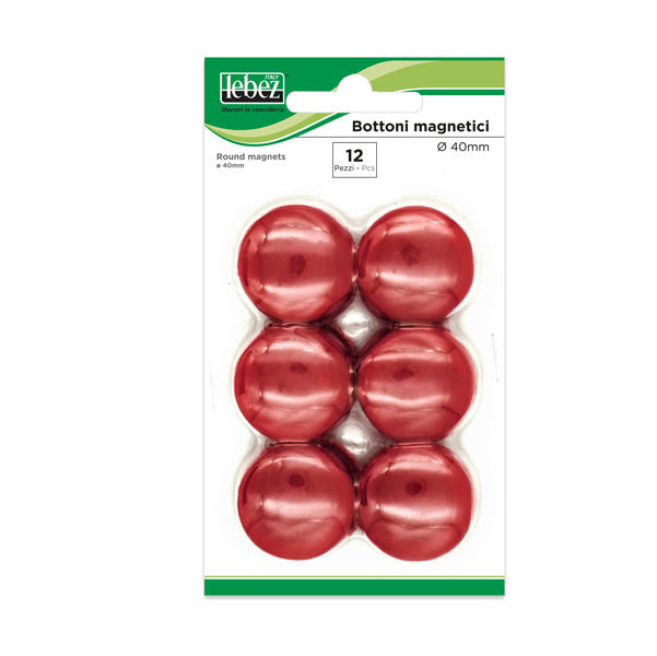 LEBEZ - MR-40-R - Bottoni magnetici - diametro 4 cm - rosso - Lebez - blister 12 pezzi