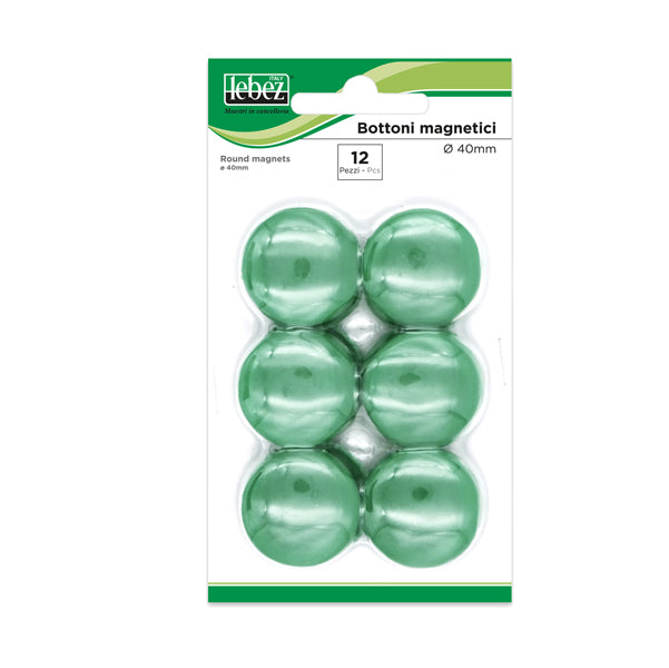 LEBEZ - MR-40-V - Bottoni magnetici - diametro 4 cm - verde - Lebez - blister 12 pezzi