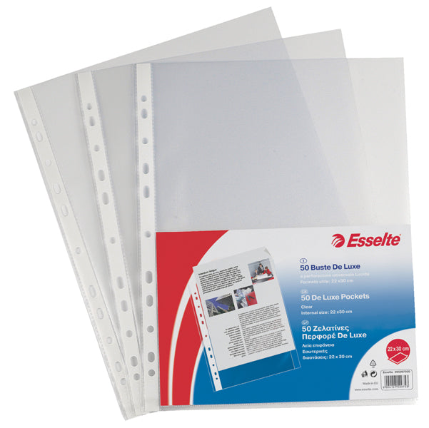 ESSELTE - 395097500 - Buste forate CopySafe - DeLuxe - liscio - 22x30 cm - trasparente - Esselte - conf. 50 pezzi