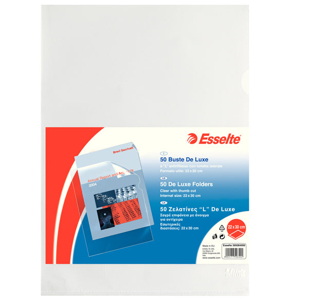 ESSELTE - 395084000 - Cartelline a L - De Luxe - PPL - buccia - 22x30 cm - trasparente - Esselte - conf. 50 pezzi