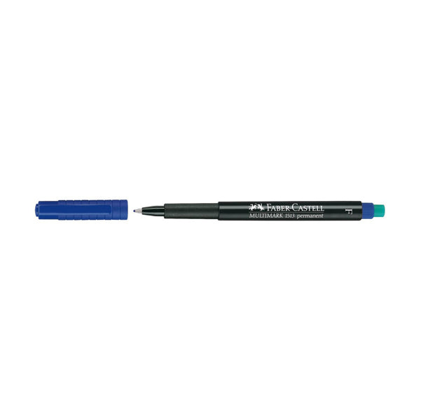 FABER-CASTELL - 151351 - Pennarello Multimark universale permanente con gomma  - punta fine 0,6mm - blu - Faber Castell