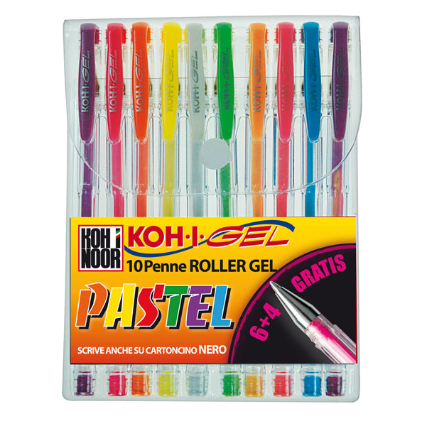 KOH.I.NOOR - NAGP10P - Roller gel colorati - colori pastel - Koh I Noor - astuccio 10 roller