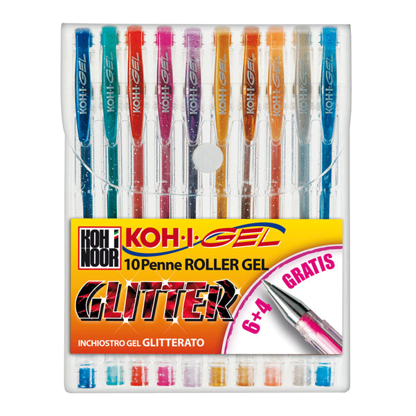 KOH.I.NOOR - NAGP10S - Roller gel colorati - colori glitter - Koh I Noor - astuccio 10 roller