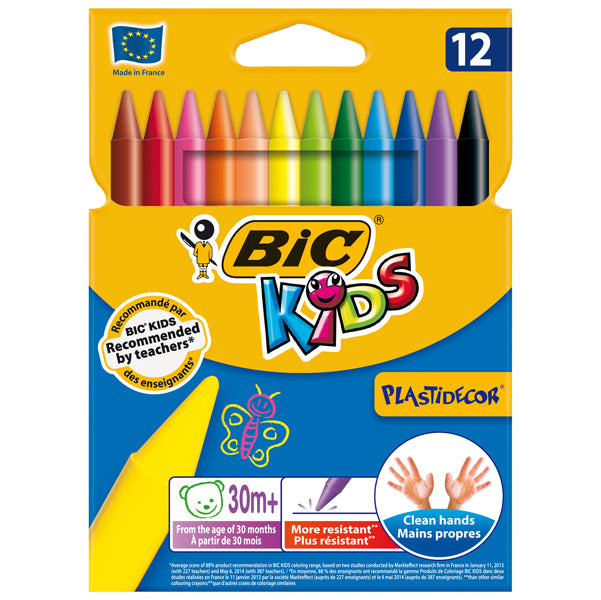 BIC KIDS - 9457645 - Pastelli Plastidecor - plastica - colori assortiti - Bic - astuccio 12 pezzi