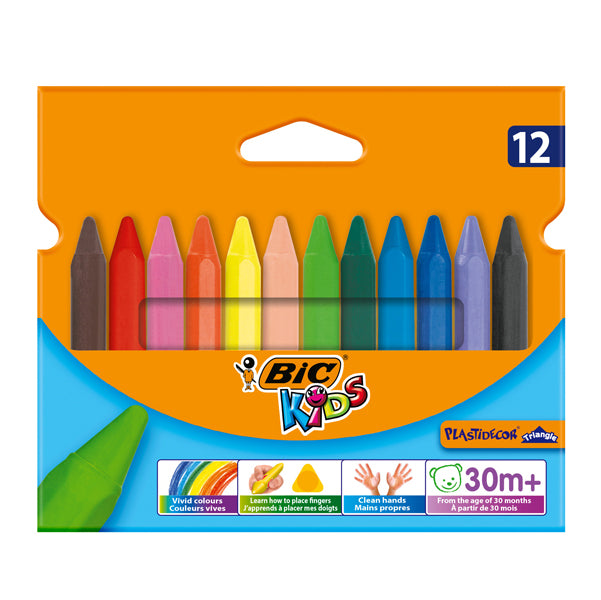 BIC KIDS - 8297733 - Pastelli Plastidecor - in plastica - colori assortiti - Bic - astuccio 12 colori triangle