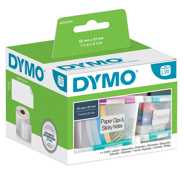 DYMO - S0722540 - Rotolo 1000 etichette LW 113540 - 57x32 mm - multiuso rimovibile - bianco - Dymo