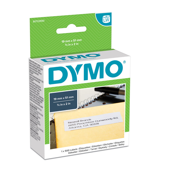 DYMO - S0722550 - Rotolo 500 etichette LW 113550 - 19x51 mm - multiuso rimovibile - bianco - Dymo