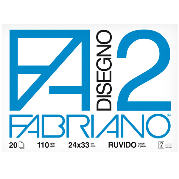 FABRIANO - 06000516 - Blocco F2 - 24x33cm - 20 fogli - 110gr - ruvido - 4 angoli - Fabriano