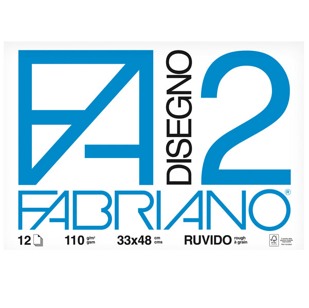 FABRIANO - 06000534 - Blocco F2 - 33x48cm - 12 fogli - 110gr - ruvido - collato - Fabriano