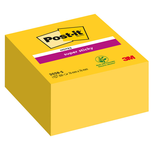 POST-IT - 57524 - Blocco foglietti Post it  Super Sticky - 2028-S - 76 x 76 mm - giallo oro - 350 fogli - Post it