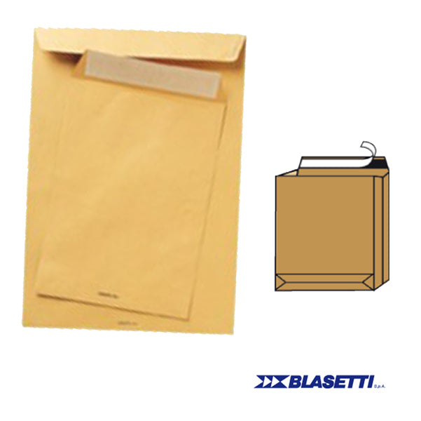 BLASETTI - 934 - Busta a sacco Monodex - soffietti laterali - fondo quadro - strip adesivo - 23 x 33 x 4 cm - 120 gr - avana - Blasetti - conf. 250 pezzi