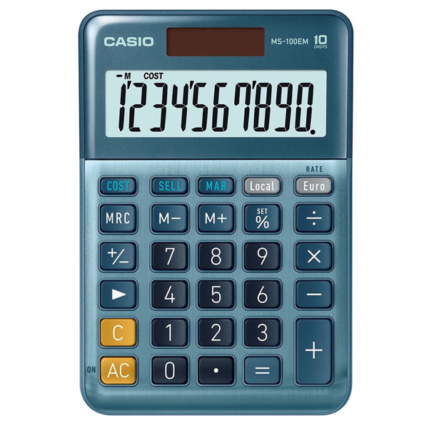 CASIO - MS-100EM-W-EP - Calcolatrice da tavolo MS-100EM - 10 cifre - blu - Casio