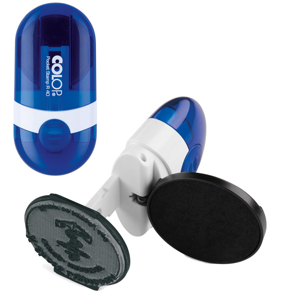 COLOP - POCKET.R40.BLU - Timbro Pocket Stamp R40 - diametro 40 mm - 5 righe - autoinchiostrante - blu - Colop