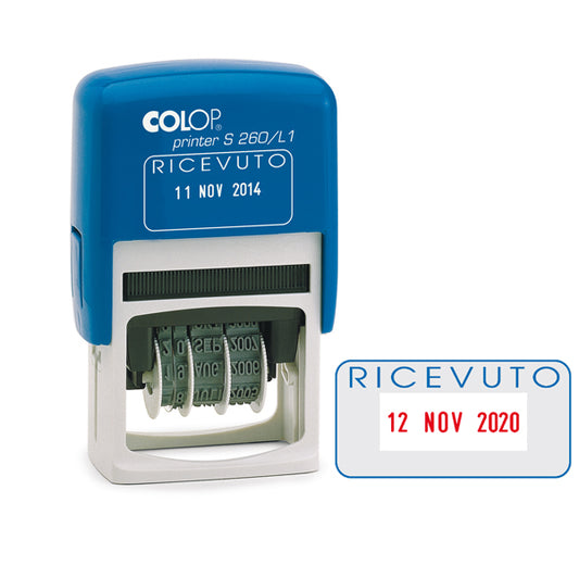 COLOP - S260L1.BLS - Timbro S260-L1 Datario + RICEVUTO - 4 mm - autoinchiostrante - bicolore - Colop