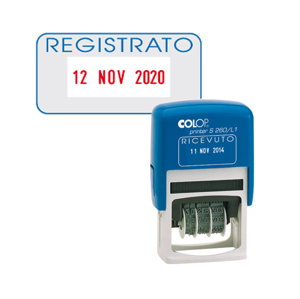 COLOP - S260L3.BLS - Timbro S260-L3 Datario + REGISTRATO - 4 mm - autoinchiostrante - bicolore - Colop