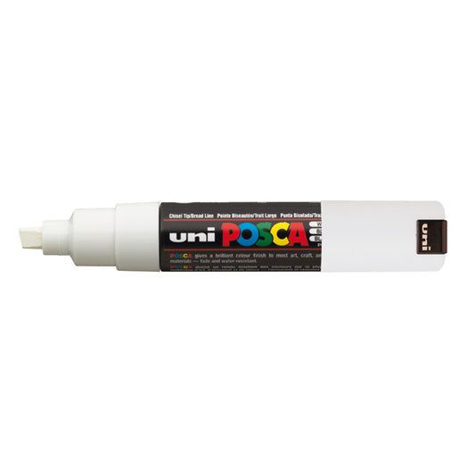 UNI MITSUBISHI - M PC8K BI - Marcatore a base d'acqua Uni Posca PC8K - punta large a scalpello 8,0mm - bianco  - Uni Mitsubishi