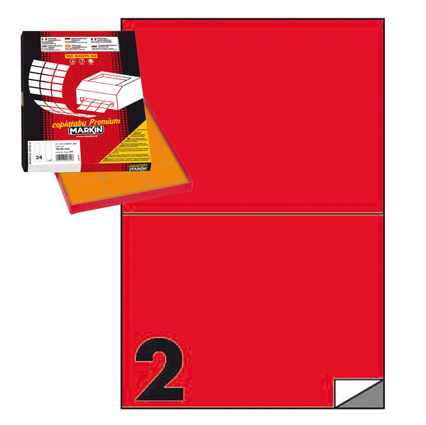 MARKIN - 210C509RO - Etichette adesive C509 - permanenti - 210 x 148,5 mm - 2 et-fg - 100 fogli A4 - rosso - Markin