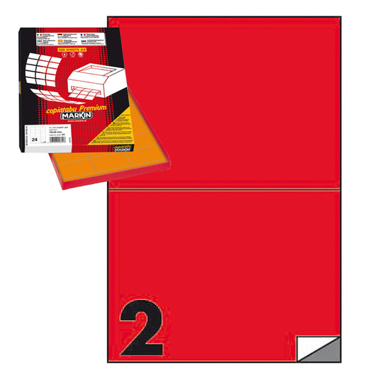 MARKIN - 210C509RO - Etichette adesive C509 - permanenti - 210 x 148,5 mm - 2 et-fg - 100 fogli A4 - rosso - Markin