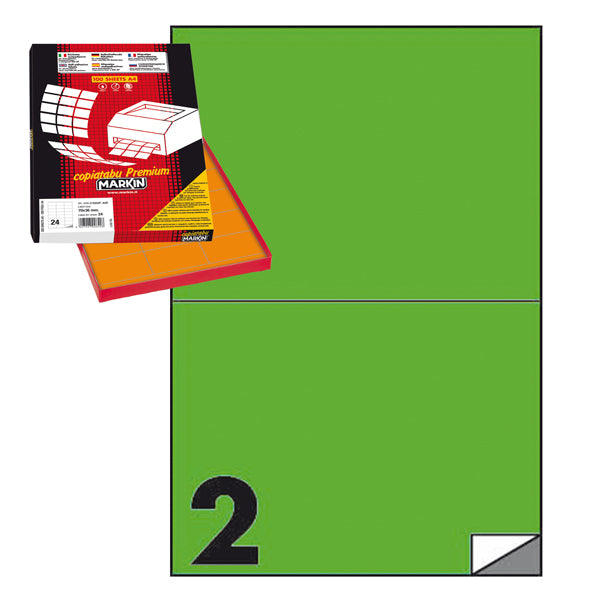 MARKIN - 210C509VE - Etichette adesive C509 - permanenti - 210 x 148,5 mm - 2 et-fg - 100 fogli A4 - verde - Markin