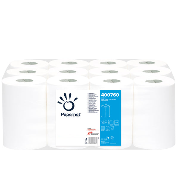 PAPERNET - 400760 - Asciugamani in rotolo mini Centrefeed - 2 veli - 18 gr - diametro 14,5 cm - 21 cm x 76,65 mt - 210 strappi - bianco - Papernet