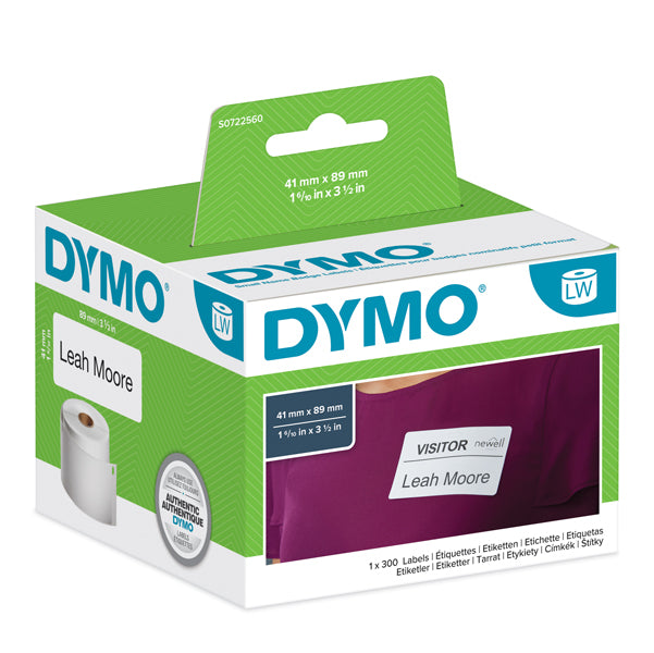 DYMO - S0722560 - Rotolo 300 etichette LW 113560 - 41x89 mm - rimovibile - per badge - bianco - Dymo