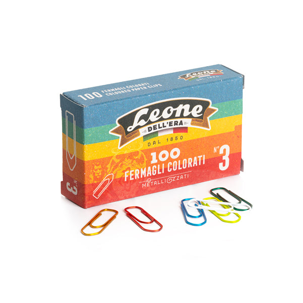 LEONE - FX103 - Fermagli metallizzati - n. 3 - 2,8 cm - colori assortiti - Leone - conf. 100 pezzi