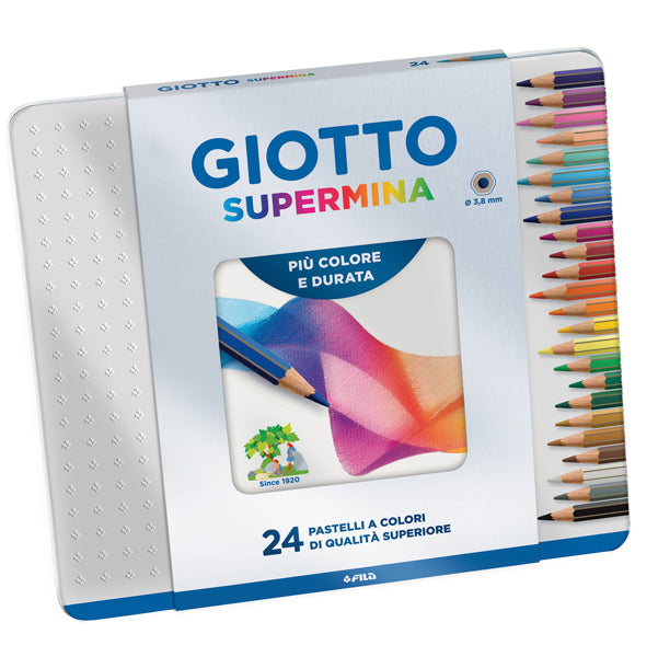 GIOTTO - 23680000 - Pastello Supermina - mina 3,8 mm - colori assortiti - Giotto - astuccio in metallo 24 pezzi