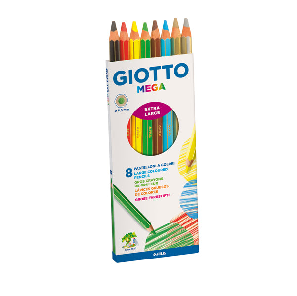 GIOTTO - 225400 - Pastelli colorati Mega - diametro mina 5,5 mm - colori assortiti - Giotto - astuccio 8 pezzi