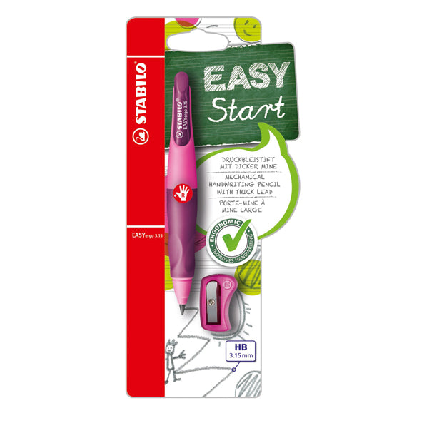 STABILO - B-46870-5 - Portamine Easyergo - 3,15mm - per destrosi + affilamine - rosa - Stabilo