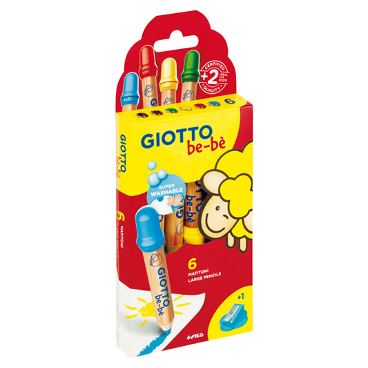 GIOTTO BEBE - F477600 - Supermatitoni - diametro mina 7 mm - lavabili - colori assortiti - con temperino - Giotto - astuccio 6 pezzi