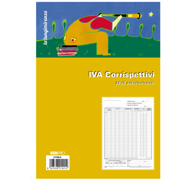 EDIPRO - E2102A - Registro prima nota Iva corrispettivi - 25-25 fogli autoricalcanti - 29,7 x 23cm - Edipro