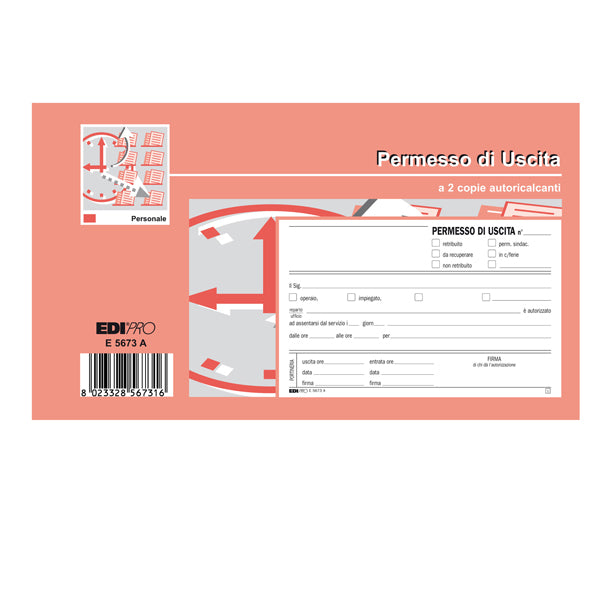 EDIPRO - E5673A - Blocco permesso uscita - 9,9 x 17cm - 50-50 fogli autoricalcanti - Edipro