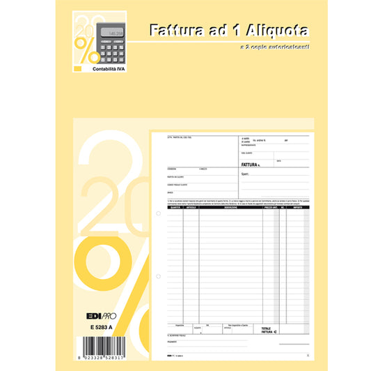 EDIPRO - E5283A - Blocco fatture 1 aliquota Iva - 50-50 fogli autoricalcanti - 29,7 x 21cm - Edipro
