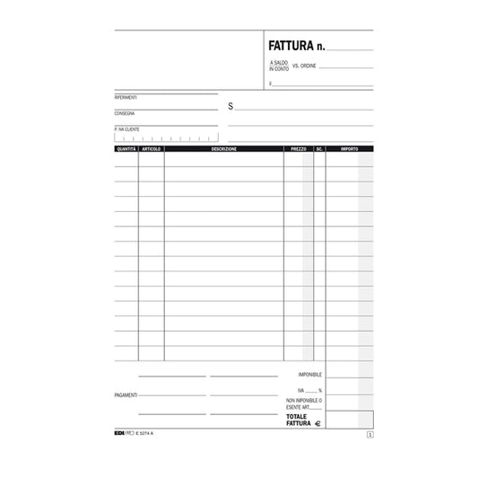 EDIPRO - E5274A - Blocco fatture 1 aliquota Iva - 50-50 fogli autoricalcanti - 23 x 15cm - Edipro