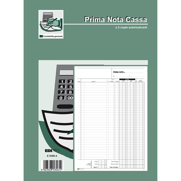 EDIPRO - E5356A - Blocco prima nota cassa entrate-uscite-Iva - 50-50 fogli autoricalcanti - 31 x 21cm - Edipro