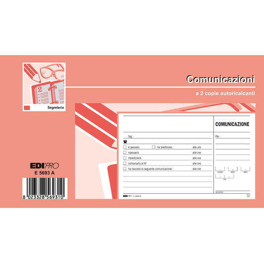 EDIPRO - E5693A - Blocco comunicazioni telefoniche - 50-50 fogli autoricalcanti - 9,9 x 17cm - Edipro