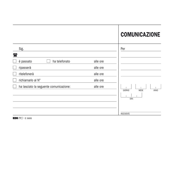 EDIPRO - E5693 - Blocco comunicazioni telefoniche - uso mano - 9,9 x 17cm - 100 fogli - Edipro