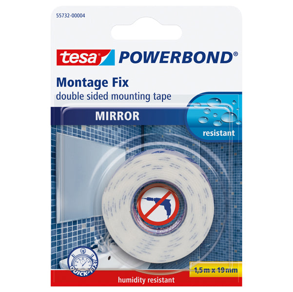 TESA - 55732-00002-03 - Nastro biadesivo Tesa Powerbond - per specchi - 1,9 cm x 1,5 m - bianco - Tesa - blister 1 pezzo