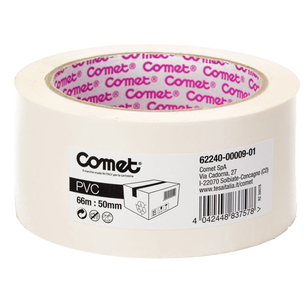 COMET - 62240-00009-01 - Nastro adesivo - 5 cm x 66 m - PVC - bianco - Comet