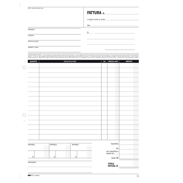 EDIPRO - E5296A - Blocco fattura generica - 50-50 fogli autoricalcanti - 29,7 x 21cm - Edipro