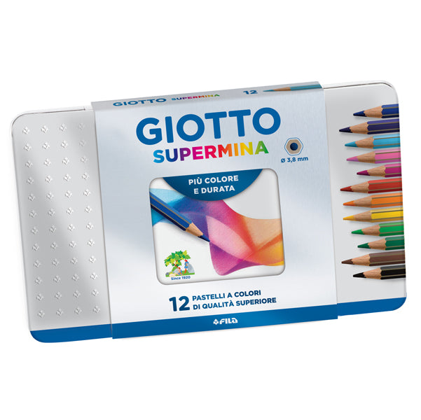 GIOTTO - 23670000 - Pastello Supermina - mina 3,8 mm - colori assortiti - Giotto - astuccio in metallo 12 pezzi