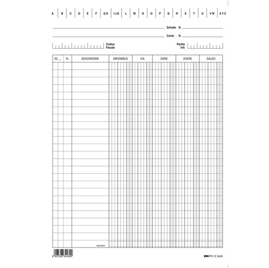 EDIPRO - E3426BL - Schede - dare-avere-saldo-iva - 24x17 cm (verticale) - bianco - Edipro - conf. 100 pezzi