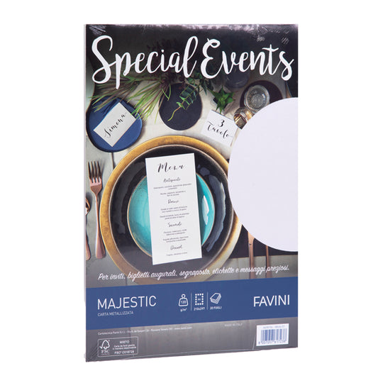 FAVINI - A690154 - Carta metallizzata Special Events - A4 - 120 gr - bianco - Favini - conf. 20 fogli