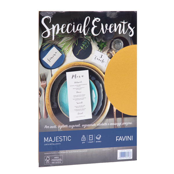FAVINI - A69H154 - Carta metallizzata Special Events - A4 - 120 gr - oro - Favini - conf. 20 fogli