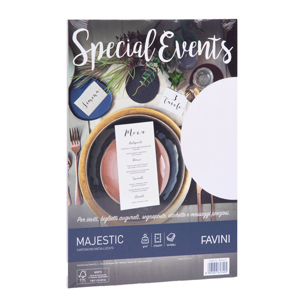 FAVINI - A690174 - Carta metallizzata Special Events - A4 - 250 gr - bianco - Favini - conf. 10 fogli