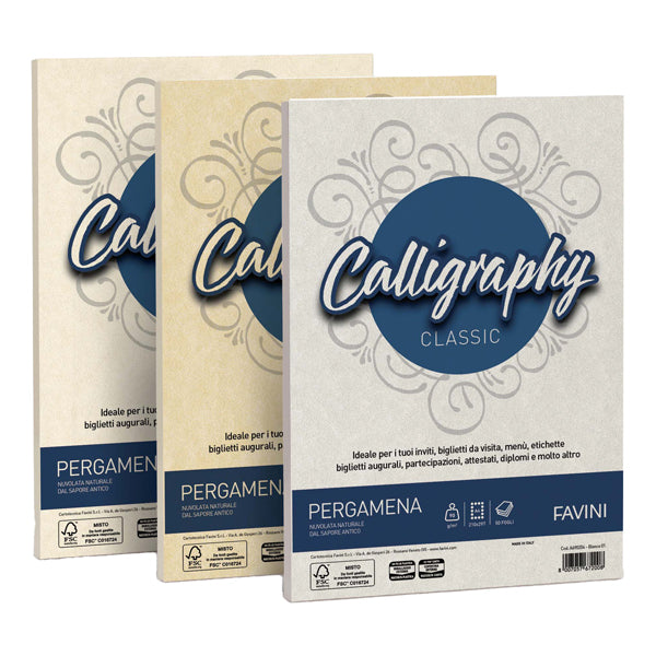 FAVINI - A69Q084 - Carta Calligraphy Pergamena - A4 - 190 gr - naturale 06 - Favini - conf. 50 fogli