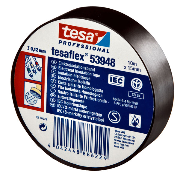 TESA - 53988-00000-01 - Nastro adesivo isolante - professionale - 1,5 cm x 10 m - nero - Tesa